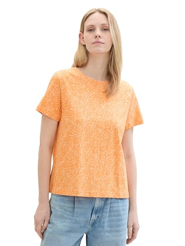 TOM TAILOR Damen Basic T-Shirt mit Print, apricot abstract leaf print, XXL von TOM TAILOR