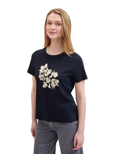 TOM TAILOR Damen Basic T-Shirt mit Print, Sailor Blue, L von TOM TAILOR