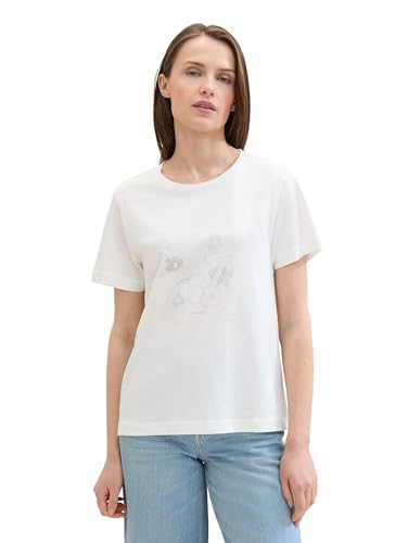 TOM TAILOR Damen Basic T-Shirt mit Print, Soft Clear White, XL TOM TAILOR Damen Basic T-Shirt mit Print, Soft Clear White, XL von TOM TAILOR