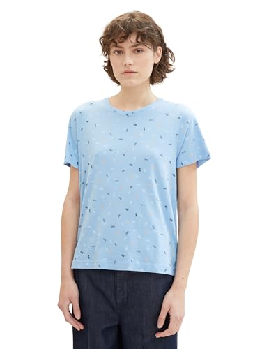 TOM TAILOR Damen Basic T-Shirt mit Print, blue multicolor minimal, XXS von TOM TAILOR