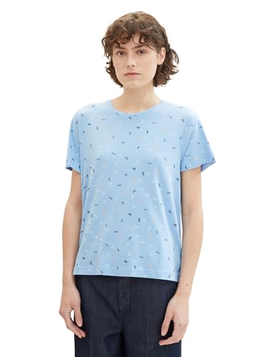 TOM TAILOR Damen Basic T-Shirt mit Print, blue multicolor minimal, XXXL von TOM TAILOR