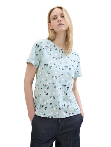 TOM TAILOR Damen Basic T-Shirt mit Print, blue offwhite flower, XXL von TOM TAILOR