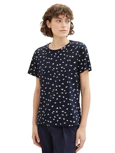 TOM TAILOR Damen Basic T-Shirt mit Print, navy minimal print, XS von TOM TAILOR