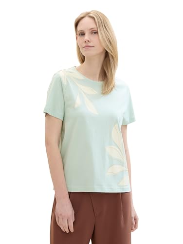 TOM TAILOR Damen Basic T-Shirt mit Print, sea foam, XXS von TOM TAILOR