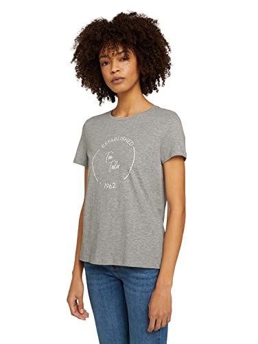 TOM TAILOR Damen Basic T-Shirt mit Print 1032050, 11282 - Silver Grey Melange, M von TOM TAILOR