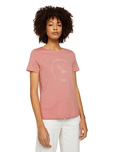 TOM TAILOR Damen Basic T-Shirt mit Print 1032050, 17285 - Blush Rose, XL von TOM TAILOR