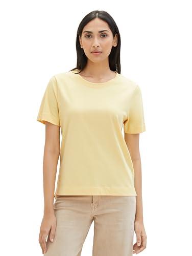 TOM TAILOR Damen Basic T-Shirt mit Rundhalsausschnitt, 17736 - Sundrenched Yellow, S von TOM TAILOR