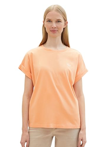 TOM TAILOR Damen Basic T-Shirt mit Stickerei, 34891 - Light Coral, XL von TOM TAILOR