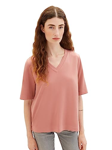 TOM TAILOR Damen 1038059 Basic T-Shirt mit V-Ausschnitt, 32224-fading Rose, L von TOM TAILOR