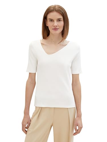 TOM TAILOR Damen Basic T-Shirt mit einem asymetrischen Ausschnitt, 10315 - Whisper White, XS von TOM TAILOR
