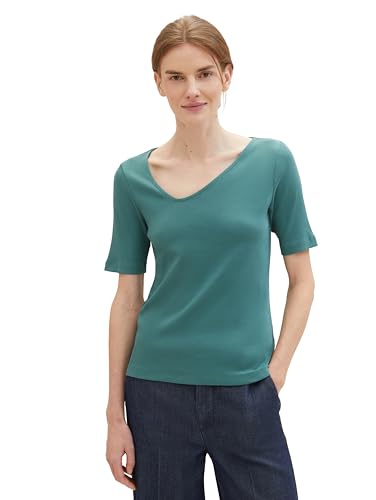 TOM TAILOR Damen Basic T-Shirt mit einem asymetrischen Ausschnitt, 10697 - Sea Pine Green, M von TOM TAILOR