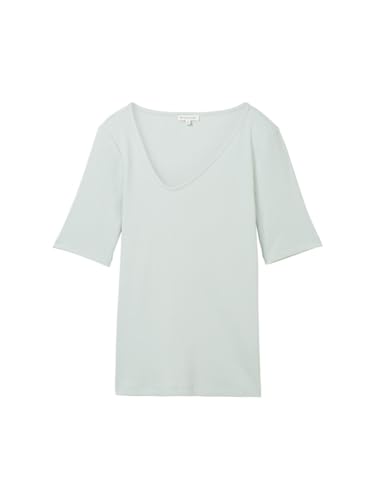 TOM TAILOR Damen Basic T-Shirt mit einem asymetrischen Ausschnitt, 17549 - Sea Foam, M von TOM TAILOR