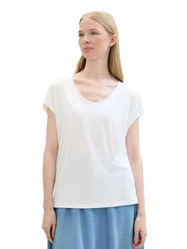 TOM TAILOR Damen Basic T-Shirt mit weitem Ausschnitt, Whisper White, S von TOM TAILOR