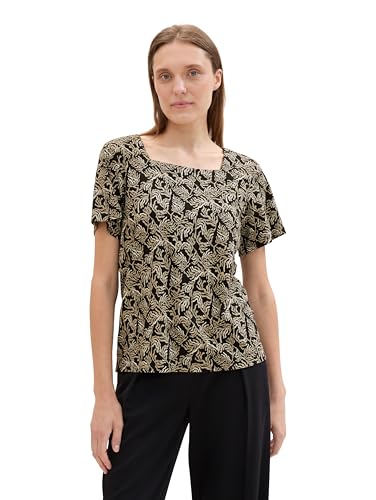 TOM TAILOR Damen Basic T-shirt mit Allover-Print , black palm minimal design, S von TOM TAILOR