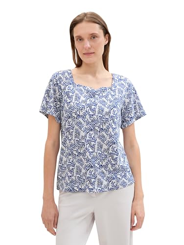 TOM TAILOR Damen Basic T-shirt mit Allover-Print , white palm minimal design, L von TOM TAILOR