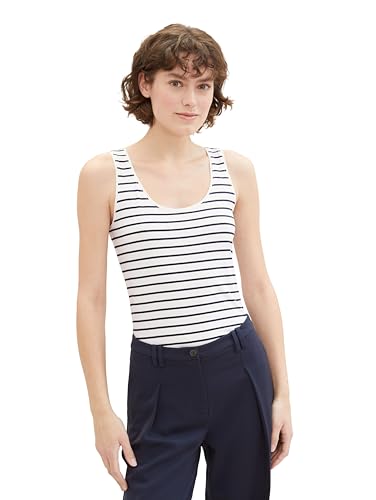 TOM TAILOR Damen Basic Top, 32082 - Offwhite Navy Stripe, L von TOM TAILOR
