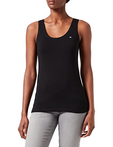 TOM TAILOR Damen Basic Top mit Logo-Stickerei 1032034, 14482 - Deep Black, L von TOM TAILOR