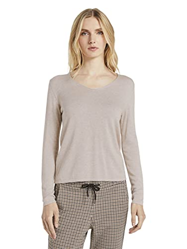 TOM TAILOR Damen Basic Strickpullover mit V-Ausschnitt, 20737 - Desert Sand Melange, M von TOM TAILOR