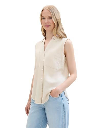 TOM TAILOR Damen Basic ärmellose Bluse mit Brusttaschen, summer beige, 42 von TOM TAILOR