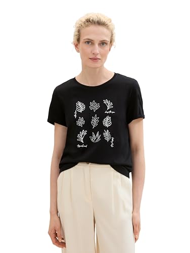 TOM TAILOR Damen Basik T-Shirt mit Print, 14482 - Deep Black, XL von TOM TAILOR