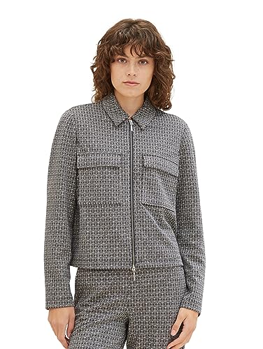 TOM TAILOR Damen Jacquard Blazer Jacke mit Kragen & Brusttasche, small geo ck jacquard 2 colors, L von TOM TAILOR