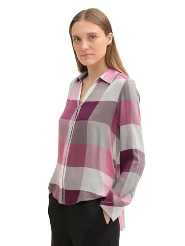 TOM TAILOR Damen Bluse mit Karomuster, 36202 - Berry Check Design, 46 von TOM TAILOR
