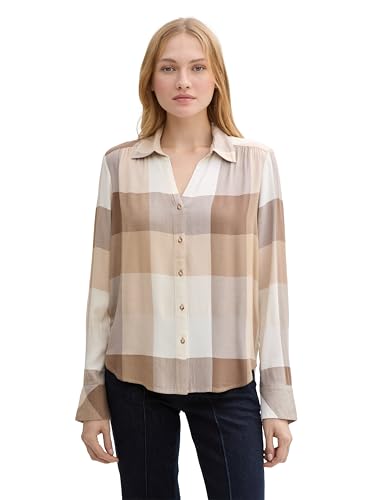 TOM TAILOR Damen Bluse mit Karomuster,37528 - beige Offwhite Check Design, 40 von TOM TAILOR