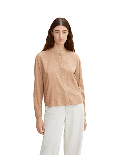 TOM TAILOR Damen Bluse mit Karomuster 1032913, 30309 - Woven Small Camel Grid Check, 36 von TOM TAILOR