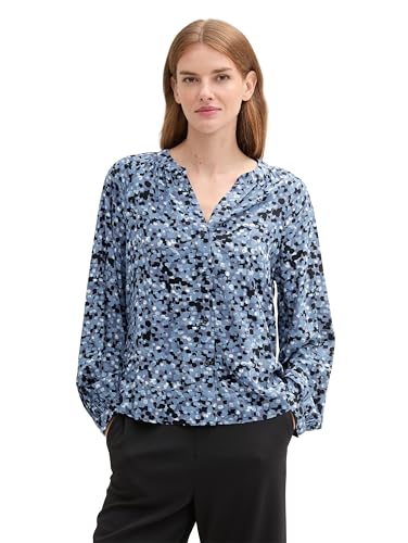 TOM TAILOR Damen Bluse mit Muster aus Viskose, 36556 - Navy Watercolor Squares Design, 44 von TOM TAILOR