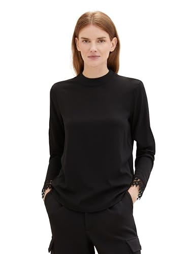TOM TAILOR Damen Bluse mit Spitze & Stehkragen , deep black, 40 TOM TAILOR Damen Bluse mit Spitze & Stehkragen , deep black, 40 von TOM TAILOR