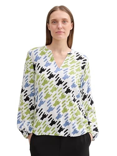 TOM TAILOR Damen Bluse mit V-Ausschnitt, 36886 - Abstract Houndstooth Design, 42 von TOM TAILOR