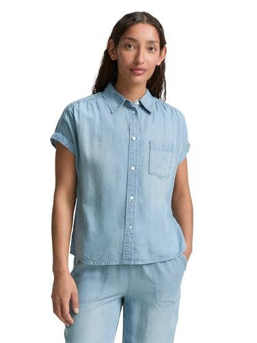 TOM TAILOR Damen 1046205 Bluse, 10113-Clean Mid Stone Blue Denim, 40 von TOM TAILOR
