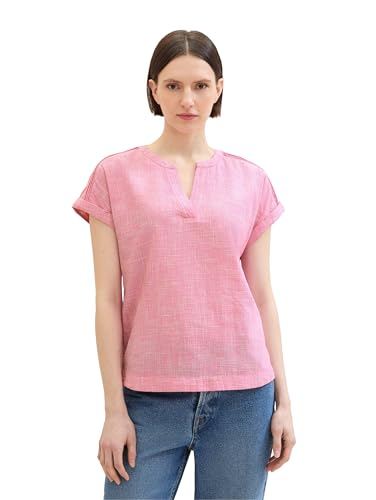 TOM TAILOR Damen Basic Kurzarm-Bluse mit Schulter-Detail, carmine pink, 44 von TOM TAILOR