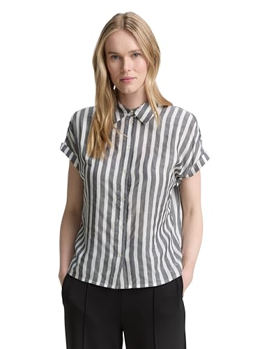 TOM TAILOR Damen 1047057 Bluse, 26940-Offwhite Navy Vertical Stripe, 42 von TOM TAILOR