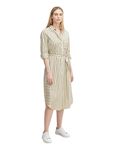 TOM TAILOR Damen Blusenkleid mit Streifen 1030253, 29264 - Olive White Vertical Stripe, 36 von TOM TAILOR