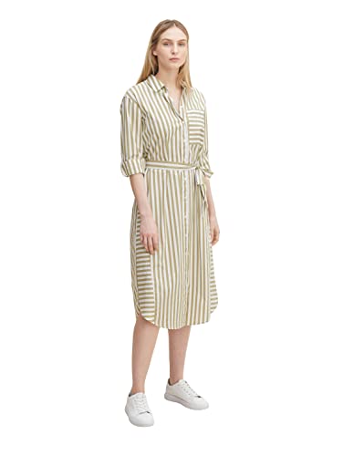 TOM TAILOR Damen Blusenkleid mit Streifen 1030253, 29264 - Olive White Vertical Stripe, 38 von TOM TAILOR