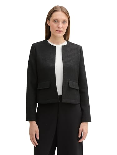 TOM TAILOR Damen Bouclé Jacke mit Taschen, 37007 - Black Boucle Structure, 46 von TOM TAILOR