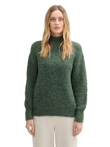 TOM TAILOR Damen Bouclé Strickpullover mit Stehkragen, 24775 - Pale Bark Green Melange, M von TOM TAILOR