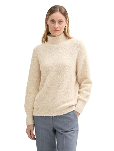 TOM TAILOR Damen Bouclé Strickpullover mit Stehkragen, 33962 - Doeskin Melange, M von TOM TAILOR