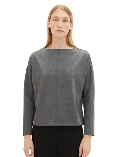 TOM TAILOR Damen Boxy Sweatshirt mit Rundhalsausschnitt, shady grey melange, L von TOM TAILOR