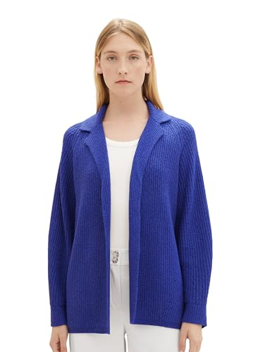 TOM TAILOR Damen Cardigan Strickjacke mit Struktur, crest blue melange, XL von TOM TAILOR