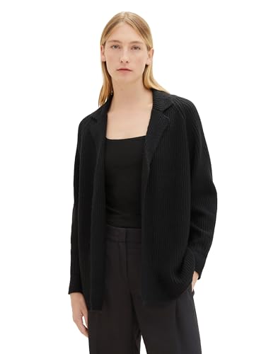 TOM TAILOR Damen Cardigan Strickjacke mit Struktur, deep black, XL von TOM TAILOR