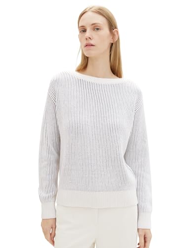 TOM TAILOR Damen Cardigan mit Bindegürtel , offwhite grey structure, M von TOM TAILOR