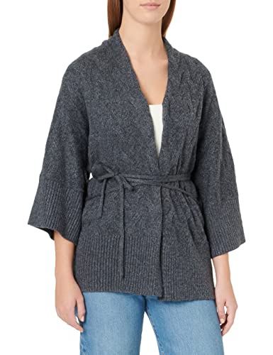 TOM TAILOR Damen Cardigan mit Bindegürtel 1032630, 30281 - Evident Anthracite Melange, M von TOM TAILOR