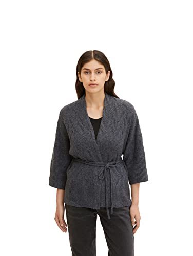 TOM TAILOR Damen Cardigan mit Bindegürtel 1032630, 30281 - Evident Anthracite Melange, M von TOM TAILOR