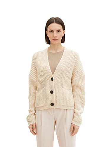 TOM TAILOR Damen Cardigan mit Taschen 1034059, 30265 - Soft Buttercream Melange, L von TOM TAILOR