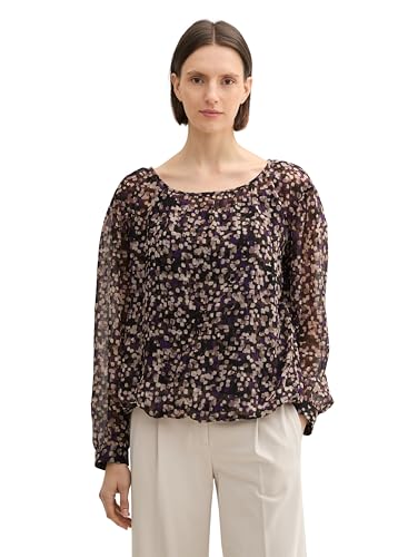 TOM TAILOR Damen Chiffon Bluse mit Untertop, 36557 - Neutral Watercolor Squares, 44 von TOM TAILOR