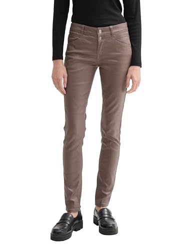 TOM TAILOR Damen Coated Alexa Skinny Jeans in Leder-Optik mit Doppelknopf, 10923 - Cargo Beige, 26/30 von TOM TAILOR