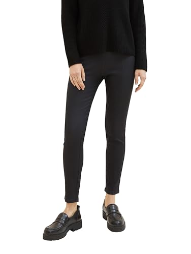 TOM TAILOR Damen Coated Treggings mit Ziernaht, deep black, 38/28 von TOM TAILOR