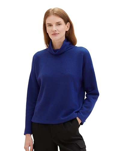 TOM TAILOR Damen Cosy Sweatshirt mit Rollkragen , crest blue melange, XXL von TOM TAILOR